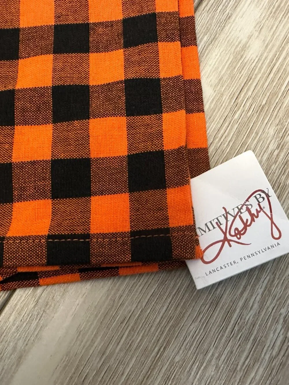 NWT Primitives by Kathy Kitchen Towel Black & Orange Plaid Halloween Fall